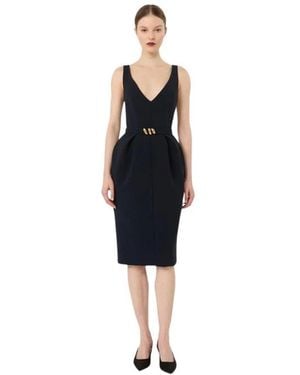 Max Mara Mouwloze Jurk Met V-Hals En Ceintuur - Blauw
