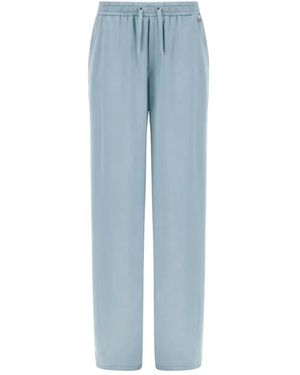Herno Broeken ,Blauw ,Satijn Elegante Satijnen Broek Met Trekkoord
