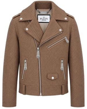 Philipp Plein Leather Jackets - Marrone