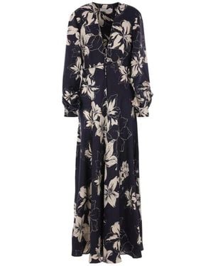 Raquel Diniz Seidenkleid Mit Blumenmuster Und V-Ausschnitt - Schwarz