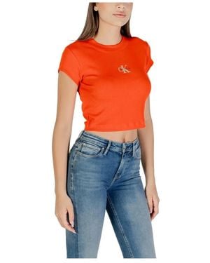 Calvin Klein Rotes Baumwoll-Kurzarm-Top - Orange