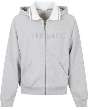 Versace Hoodies & Sweatvesten ,Grijs ,Katoen Zip-Through Hoodie