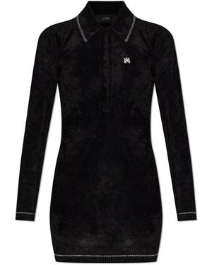 Amiri Kleedjes ,Zwart ,Leer Polo Jurk Met Logo