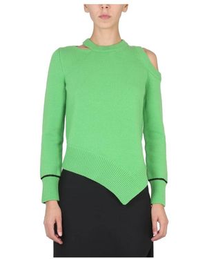 McQueen Truien & Vesten ,Groen ,Wol Asymmetric Cut-Out Pullover