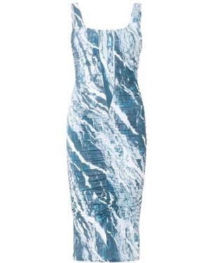 Roberto Cavalli Marble-Print Midi Dress - Blue