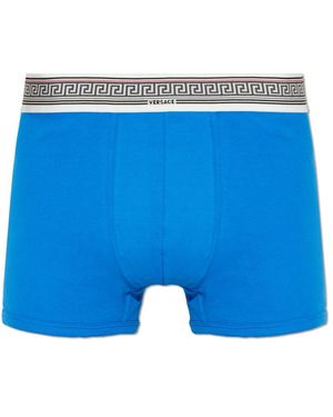 Versace Ondergoed ,Blauw ,Katoen Geribbelde Katoenen Jersey Trunks