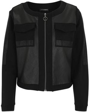 Doris Streich Kurze Lederjacke Mit Reißverschluss - Schwarz