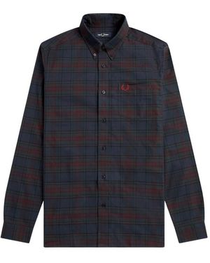Fred Perry Authentisches Oxford Tartan Hemd - Blau