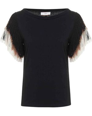 Akep Fringed Sleeve T-Shirt - Schwarz