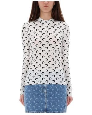Marine Serre Tops ,Wit ,Top Met Maanprint En Col - Blauw