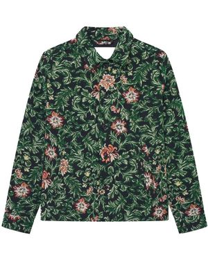 Les Deux Blumiges Jacquard-Hemd Mit Spitzkragen - Grün