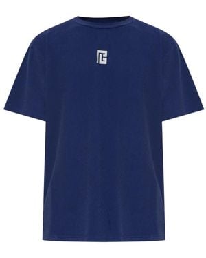 Balmain Tops ,Blauw ,Logo Geborduurd T-Shirt