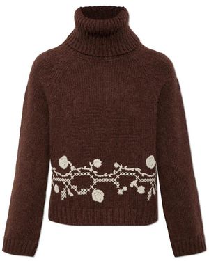 Moncler Alpaca Blend Geborduurde Coltrui - Bruin