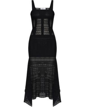 McQueen Kleedjes ,Zwart ,Wol Jurk Met Kanten Details En Asymmetrische Zoom