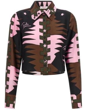 PUCCI Overhemden ,Veelkleurig ,Valdimontone Print Zijden Crop Shirt - Rood