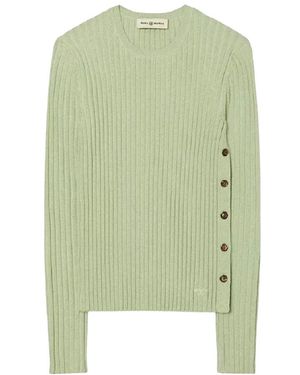 Tory Burch Grüne Strickbluse Runder Ausschnitt