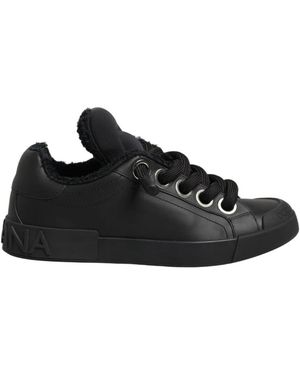 Dolce & Gabbana Schoenen ,Zwart ,Katoen Portofino Low Top Sneakers