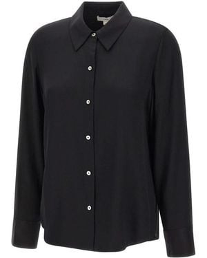 Vince Overhemden ,Zwart ,Leer Zijden Mix Slim Blouse Met Knopen