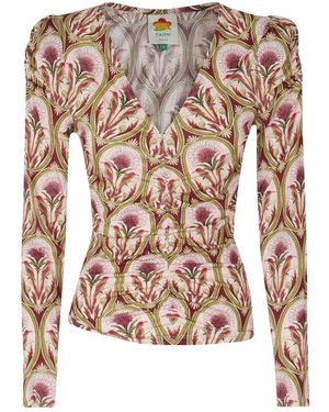 FARM Rio Garden Medal Jersey Blouse Met Lange Mouwen - Roze