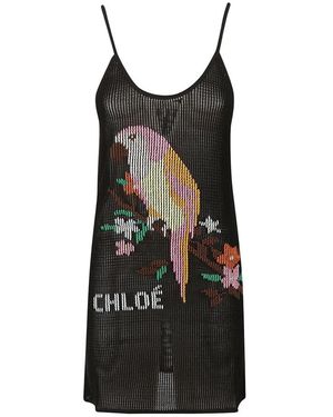 Chloé Kleedjes ,Zwart ,Katoen Geborduurd Mesh-Gebreide Minidress