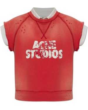Acne Studios Tops ,Rood ,Katoen Fleece Logo Vest