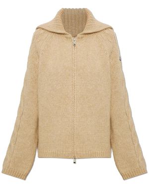 Moncler Truien & Vesten ,Wol Cardigan Met Logopatch - Naturel