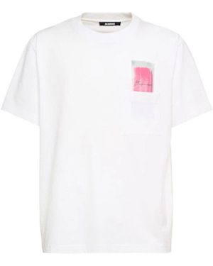 Jacquemus Baumwoll-Eskimo-T-Shirt Weiß/Rosa Rundhals