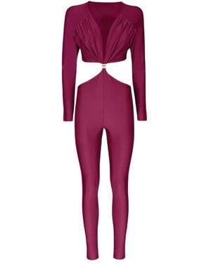 MVP WARDROBE Elastischer Lycra-Jumpsuit Mit Tiefem Ausschnitt - Rot
