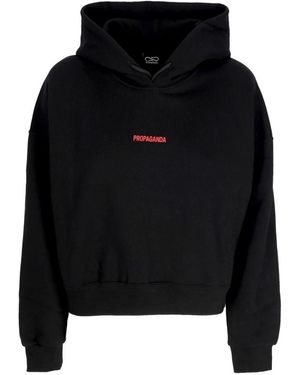 Propaganda Hoodies & Sweatvesten ,Zwart ,Katoen Zwarte Croptop Hoodie Met Ribbels