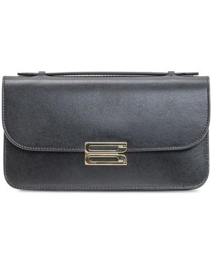 Victoria Beckham Goudkleurige Metalen Sluiting Leren Clutch - Grijs