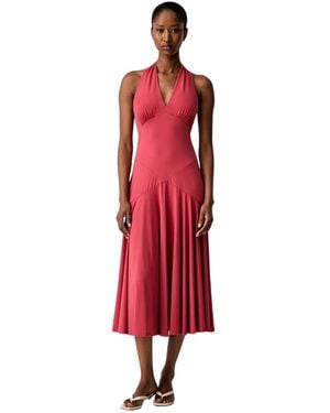 Michael Kors Kleedjes ,Rood ,Polyester Stretch Matte Jersey Halter Midi Jurk