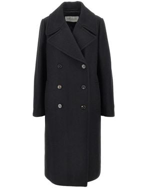 Dries Van Noten Jassen ,Zwart ,Wol Double-Breasted Lange Jas