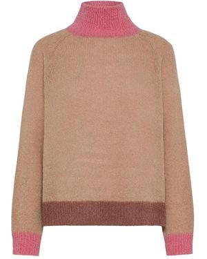 Niu Truien & Vesten ,Veelkleurig ,Suède Alpaca Trui Met Hoge Hals En Contrasterende Inzetstukken - Bruin