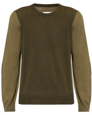Maison Margiela Two-Tone Wollen Trui Met Ronde Hals - Groen