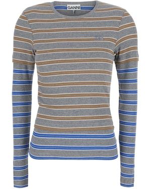Ganni Long Sleeve Mesh Top - Blauw