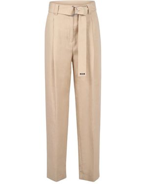 MSGM Broeken ,Katoen Broek Met Ceintuur - Naturel
