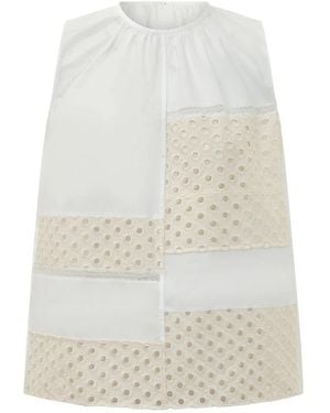 Marni Overhemden ,Wit ,Katoen Broderie Anglaise Mouwloze Blouse