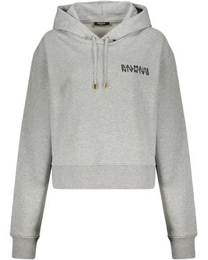 Balmain Hoodies & Sweatvesten ,Grijs ,Katoen Hoodie Met Bedrukt Logo