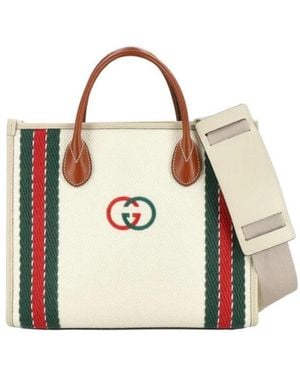 Gucci Canvas Interlocking G Satchel - Naturel
