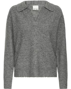 Ichi V-Ausschnitt Strickware - Grau