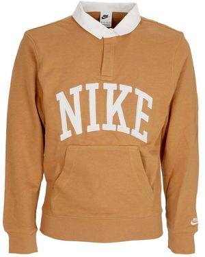 Nike Fitness ,Bruin ,Katoen Lange Mouw Polo Club Shirt Flax/Wit