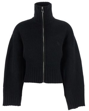 The Attico Zwarte Geribbelde Wol Kasjmier Vest