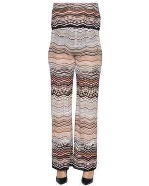 Missoni Broeken ,Veelkleurig ,Pailletten Lurex Herringbone Wijde Pijpen Broek - Bruin