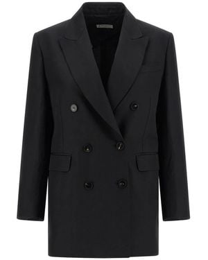 Alberto Biani Jassen ,Zwart ,Leer Double-Breasted Blazer