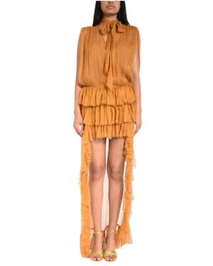 ACTUALEE Asymmetric Ruffle Party Dress - Orange