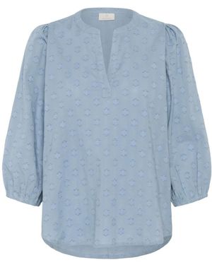 Kaffe Blauwe Gestreepte 3/4 Mouw Blouse