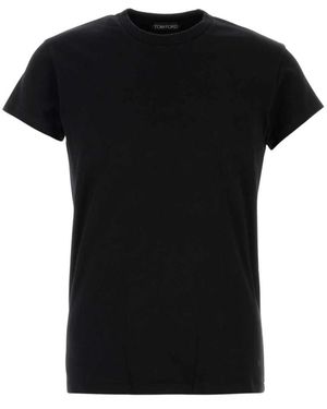 Tom Ford Tops ,Zwart ,Katoen Koud Geverfd Katoenen T-Shirt Met Ronde Hals