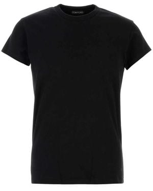 Tom Ford Tops ,Zwart ,Katoen Koud Geverfd Katoenen T-Shirt Met Ronde Hals