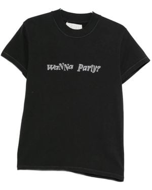 ERL Schwarzes T-Shirt Mit Kristallverzierung Und Rundhalsausschnitt