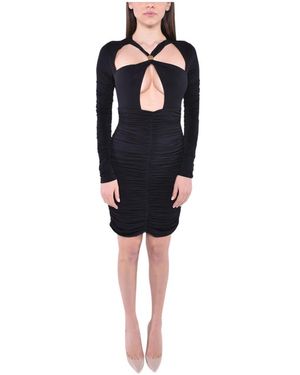 MVP WARDROBE Gerüschtes Jersey Midi Kleid - Schwarz